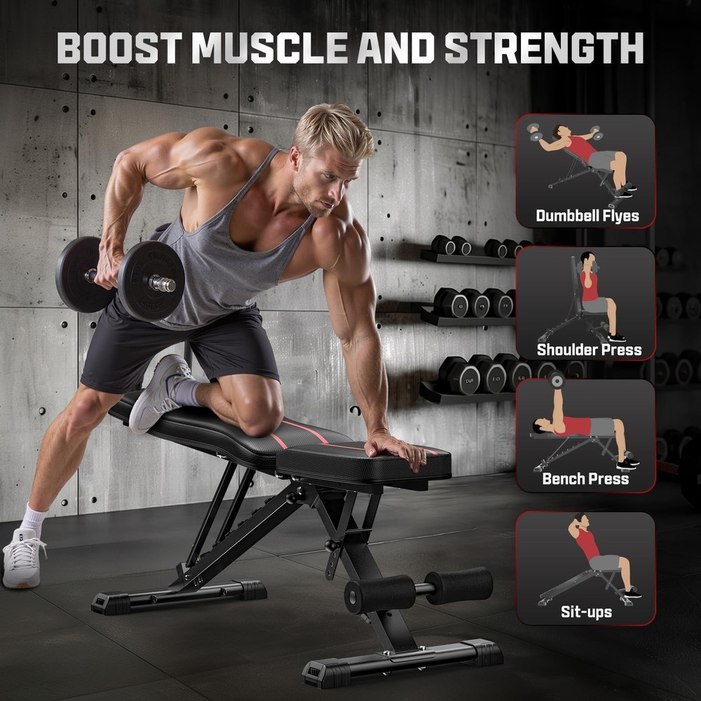 FLYBIRD Adjustable Bench,Utility Weight Bench for Full Body Workout- Multi-Pu...