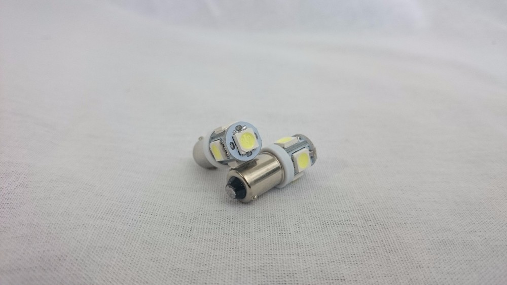 2 x White BA9S / BA9 5SMD LED Light Bulbs Round Base (White)
