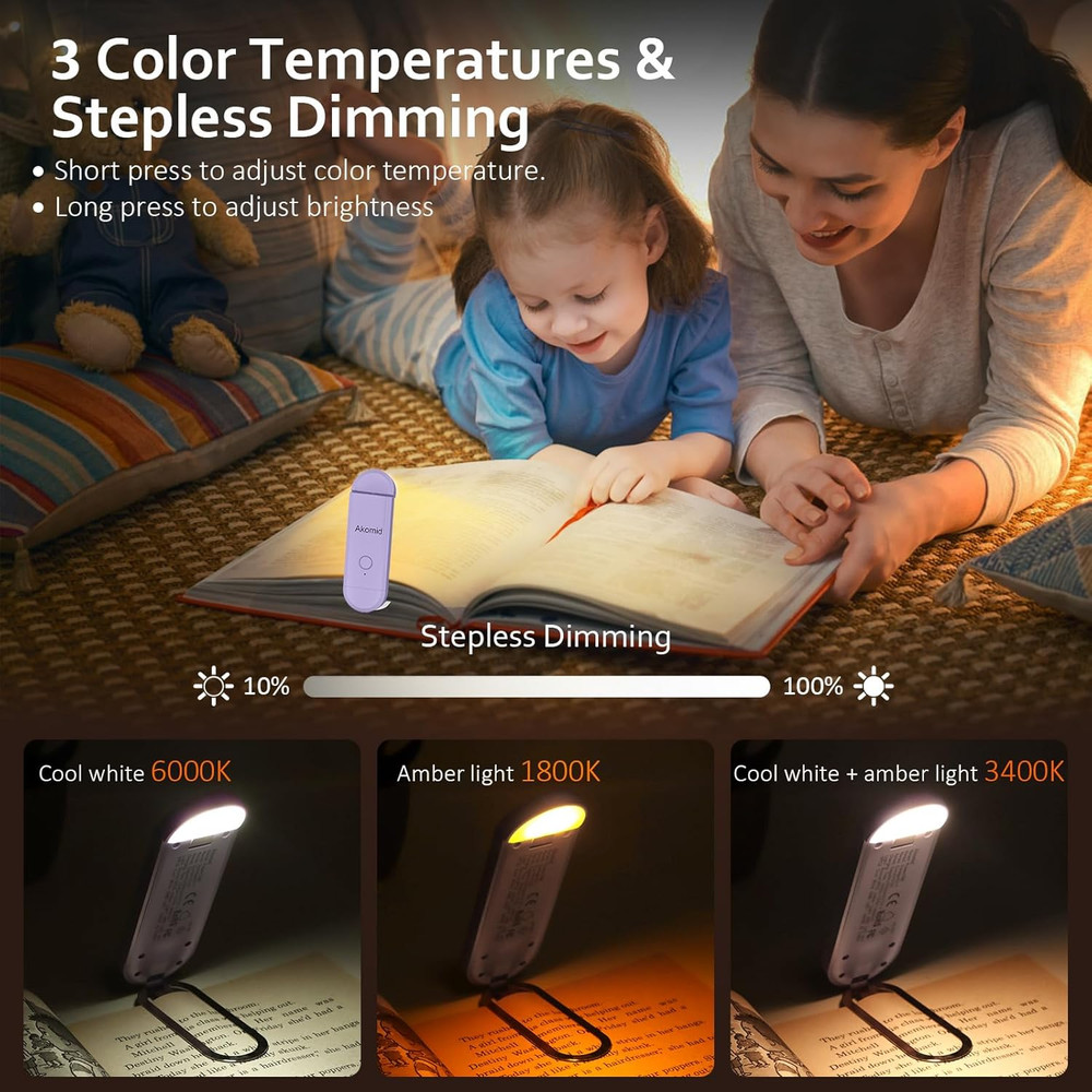 USB Rechargeable Book Light for Reading in Bed, 8 Leds Bookmark Style Clip On, E