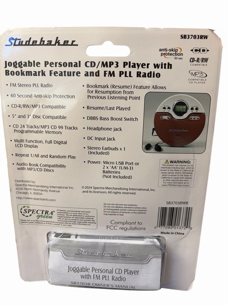Studebaker RED Retro Portable CD Player CD-R/RW MP3 Playback Programmable New