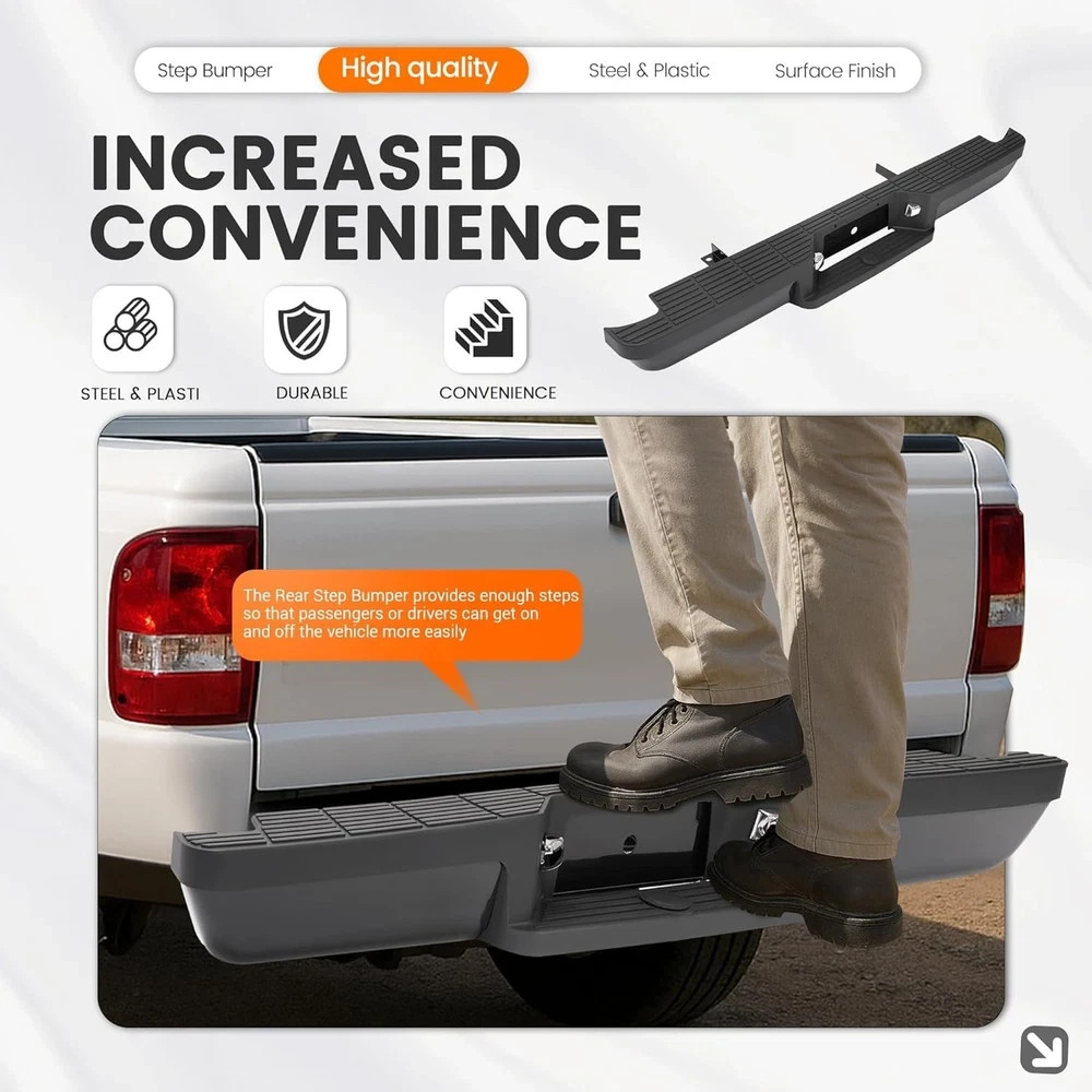Rear Step Bumper Compatible with 1993-2011 Ford Ranger Fleetside/Styleside Super