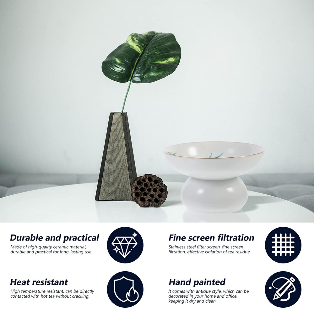 Porcelain Tea Strainer with Base White Integrated Ceramic Tea Filter