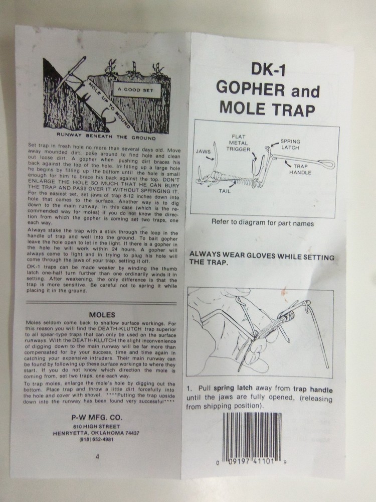 Six Pack of DK-1 Gopher Traps. Pocket Gopher Traps