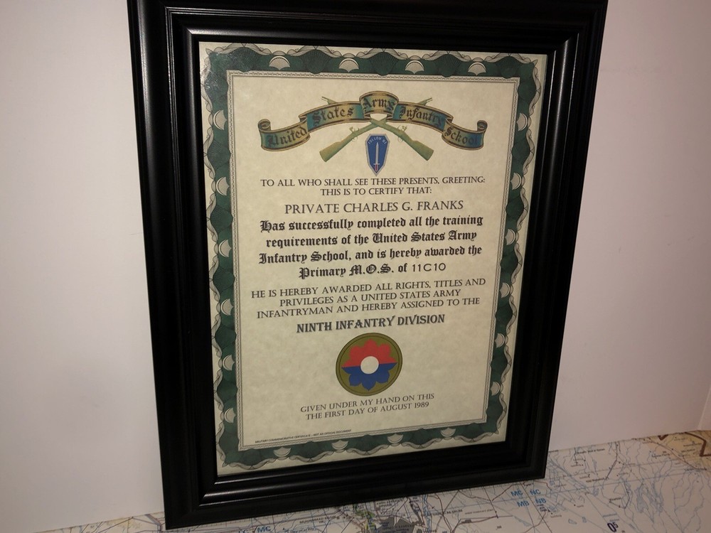 U.S. ARMY (9TH I.D.) INFANTRY TRAINING AND ASSIGNMENT CERTIFICATE