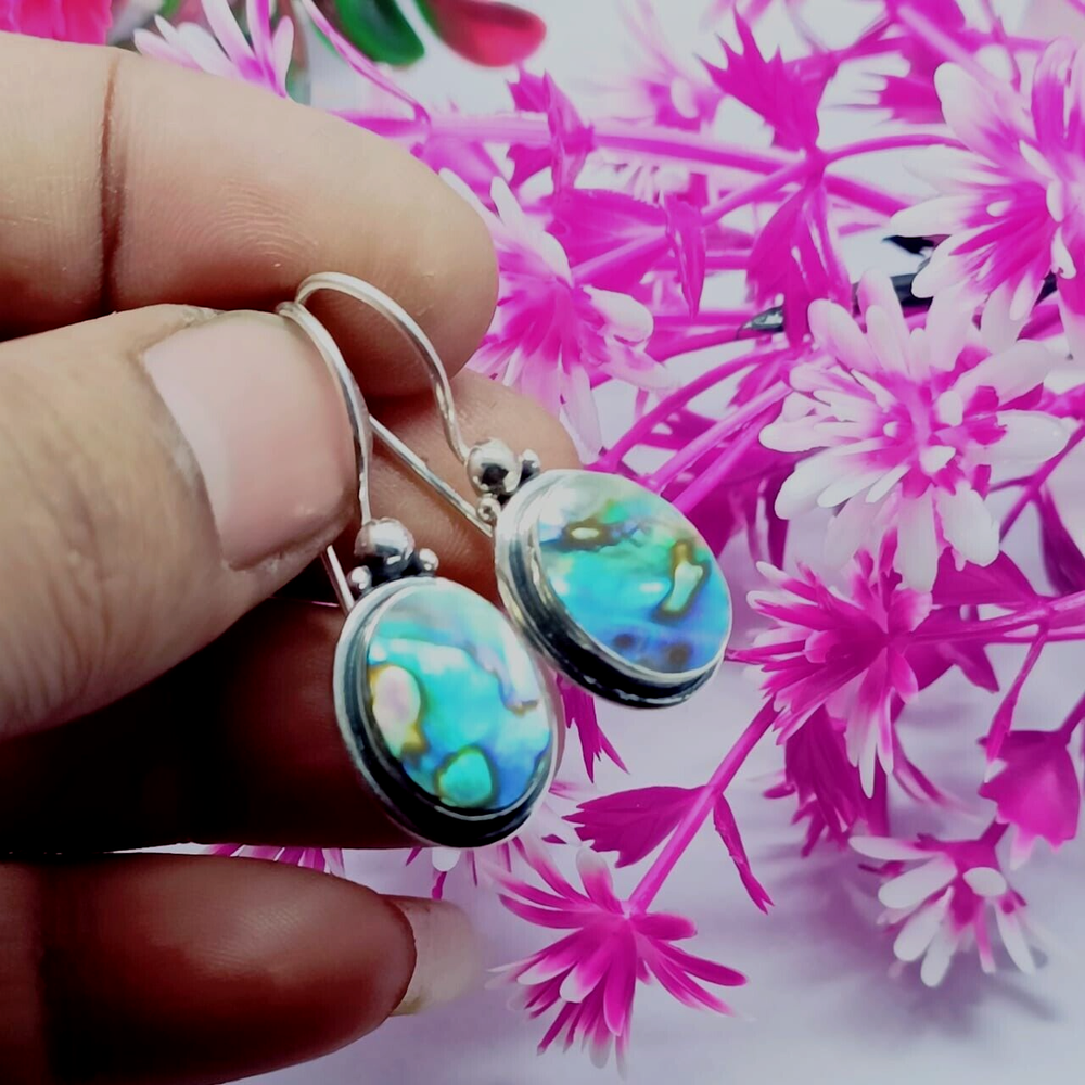 Abalone shell Gemstone Dangle Drop Earring 925 Sterling Silver Handmade Earring.