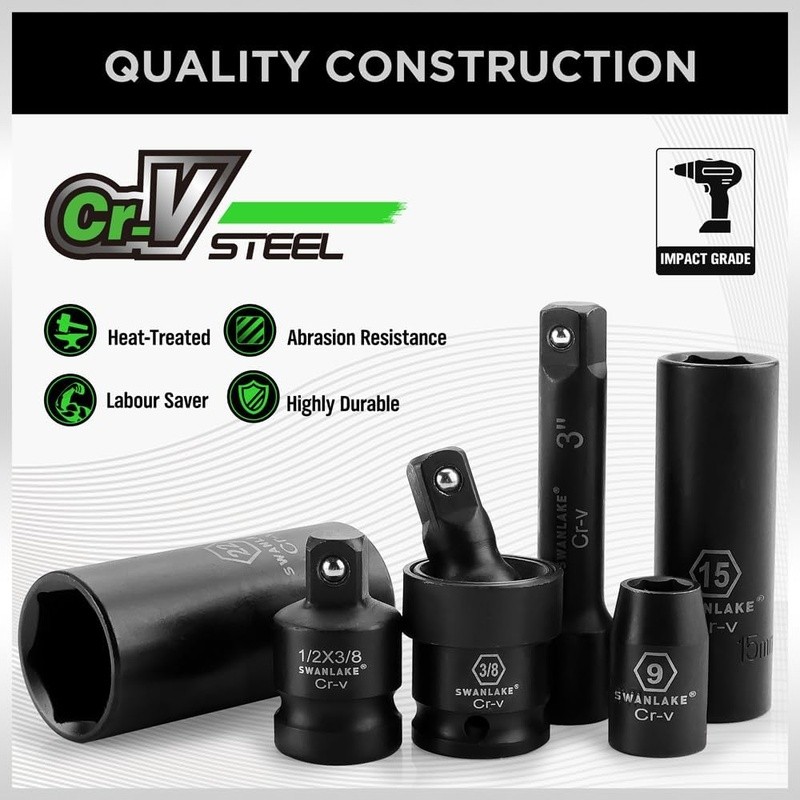 50PC Impact Socket Set 6-Point Chrome Vanadium Automotive Tools Durable Storage