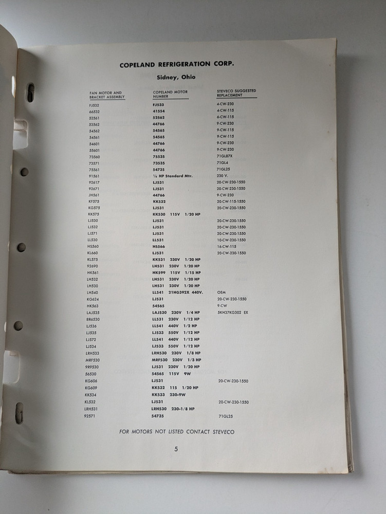 1963 Steveco Interchangeability List Motor Cross Reference Binder Pages GE
