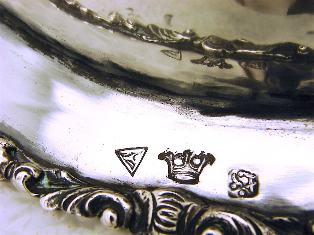 Hanau German Solid Silver Hand-hammered Serving Tray & Dome Lid marked Armorial