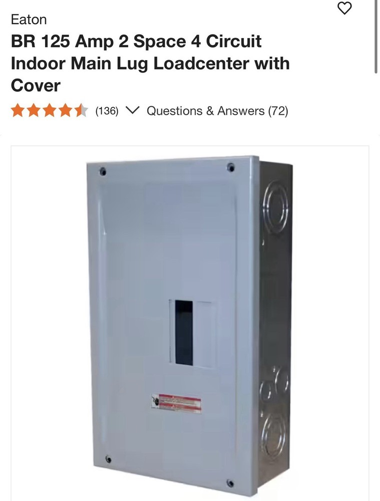 Eaton BR 125 Amp 2 Space 4 Circuit Indoor Main Lug Panel