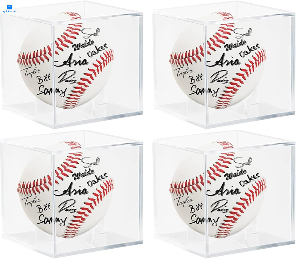 4 Pack Acrylic Baseball Display Case - UV Protected 4 Pack, Clear