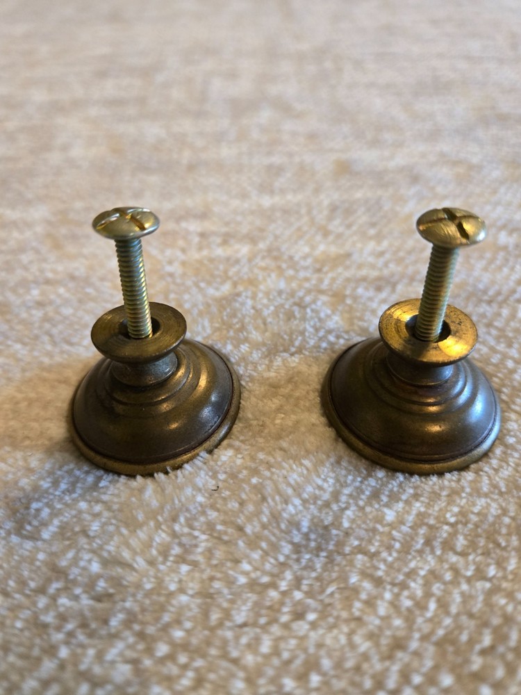 Pair of Vintage Victorian Styled Solid Antiqued Brass Knobs