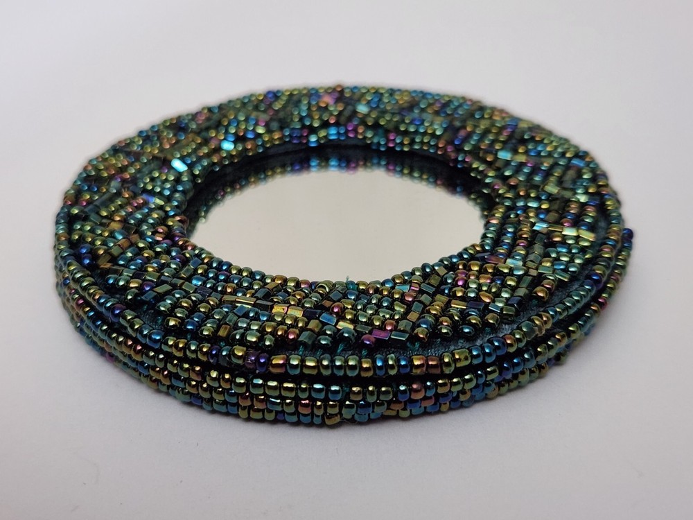 HAND MADE BEADED COMPACT MIRROR 3 14"