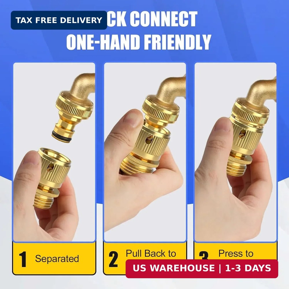Garden Hose Quick Connect Fitting, 3/4 Inch GHT Solid Brass Quick Release Hose C