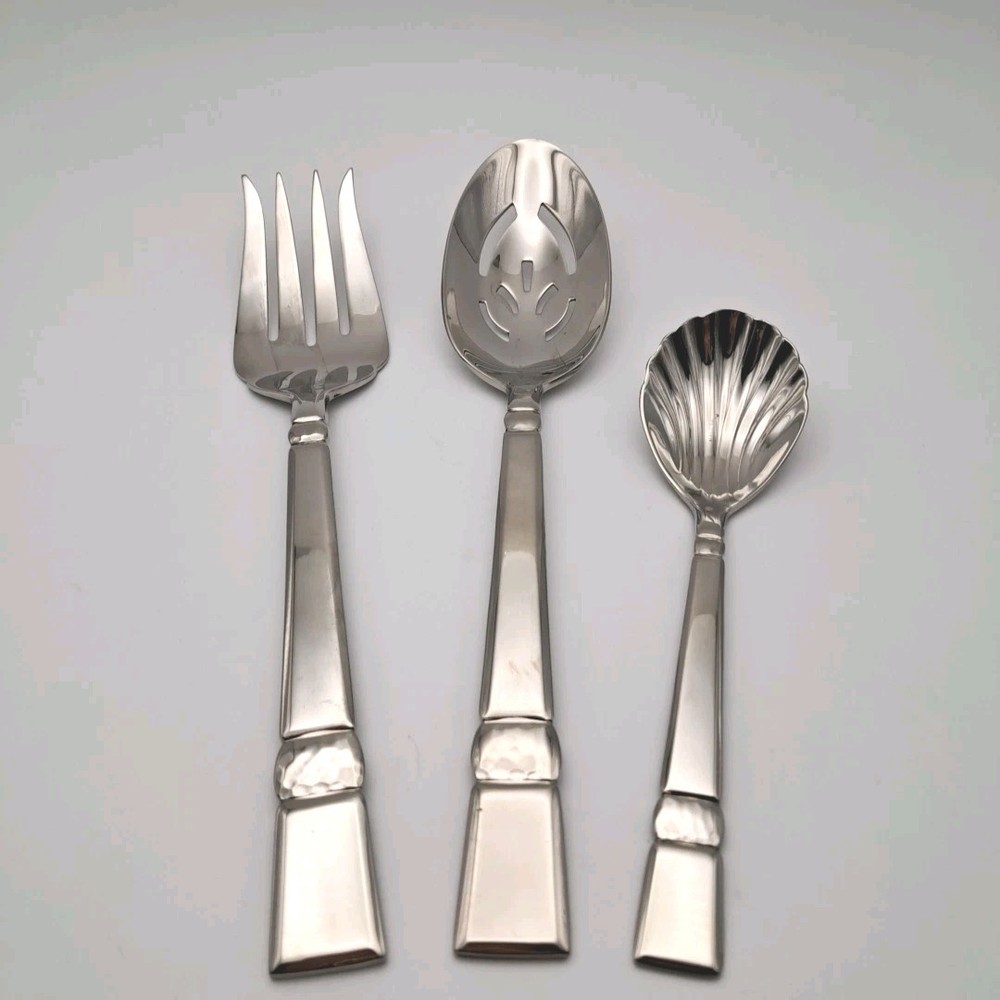 Gorham Madera Hammered Accent 3 Piece Serving Set Stainless 18/8 Flatware READ