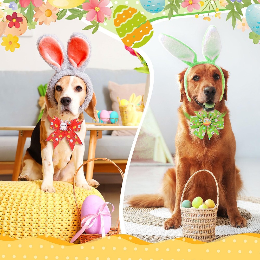 100 Pcs Easter Dog Bow Tie Collar Bulk Bunny Bow Tie Adjustable Easter Egg Ra...
