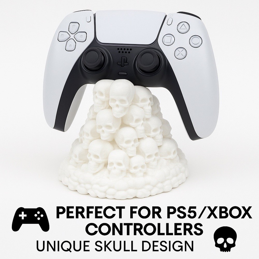 3D Printed Skull Controller Stand PS5 Xbox PC | White PLA Gamer Desk Gift 💀🎮