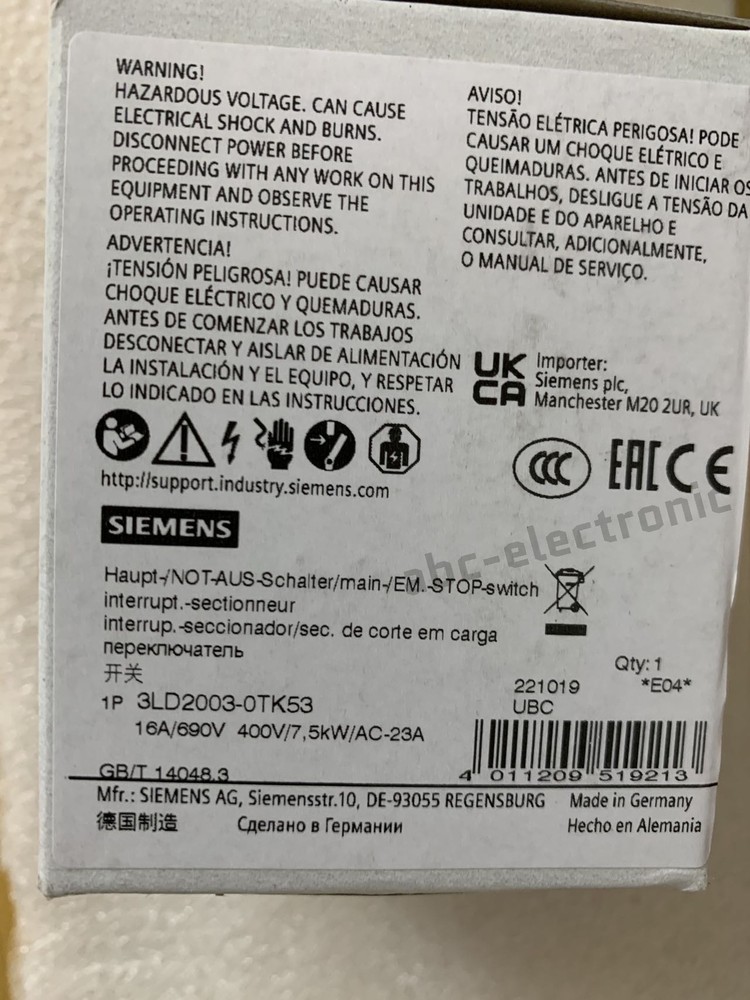 1PCS NEW isolating switch 3LD2003-0TK53 SIEMENS