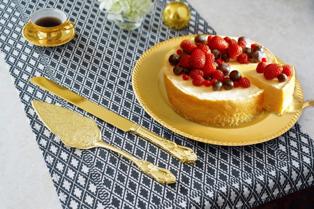 Strova Gold Wedding Cake Knife and Server Set | Party, Anniversary or Reception