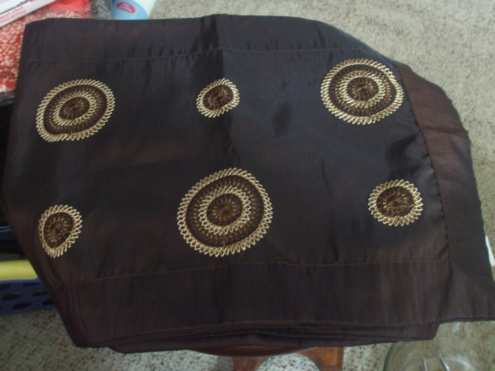Brown Embroidered Medallion Polyester Satin Table Runner - 72" X 13.5"