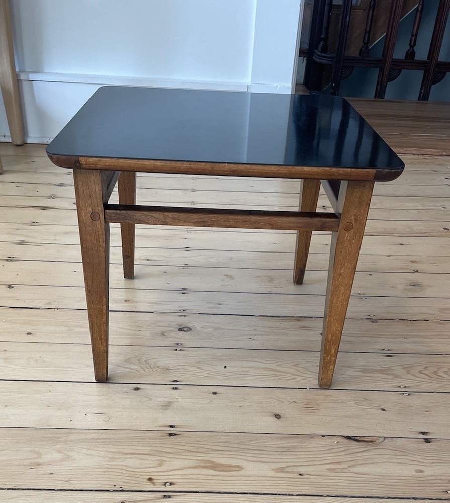 Vintage Lane Sequence Walnut Side Table MCM Black Laminate Top 1963