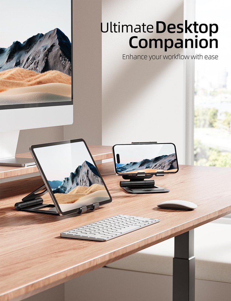 Nulaxy Aluminum Dual Foldable iPad Stand, Fully Adjustable Desktop A-Black
