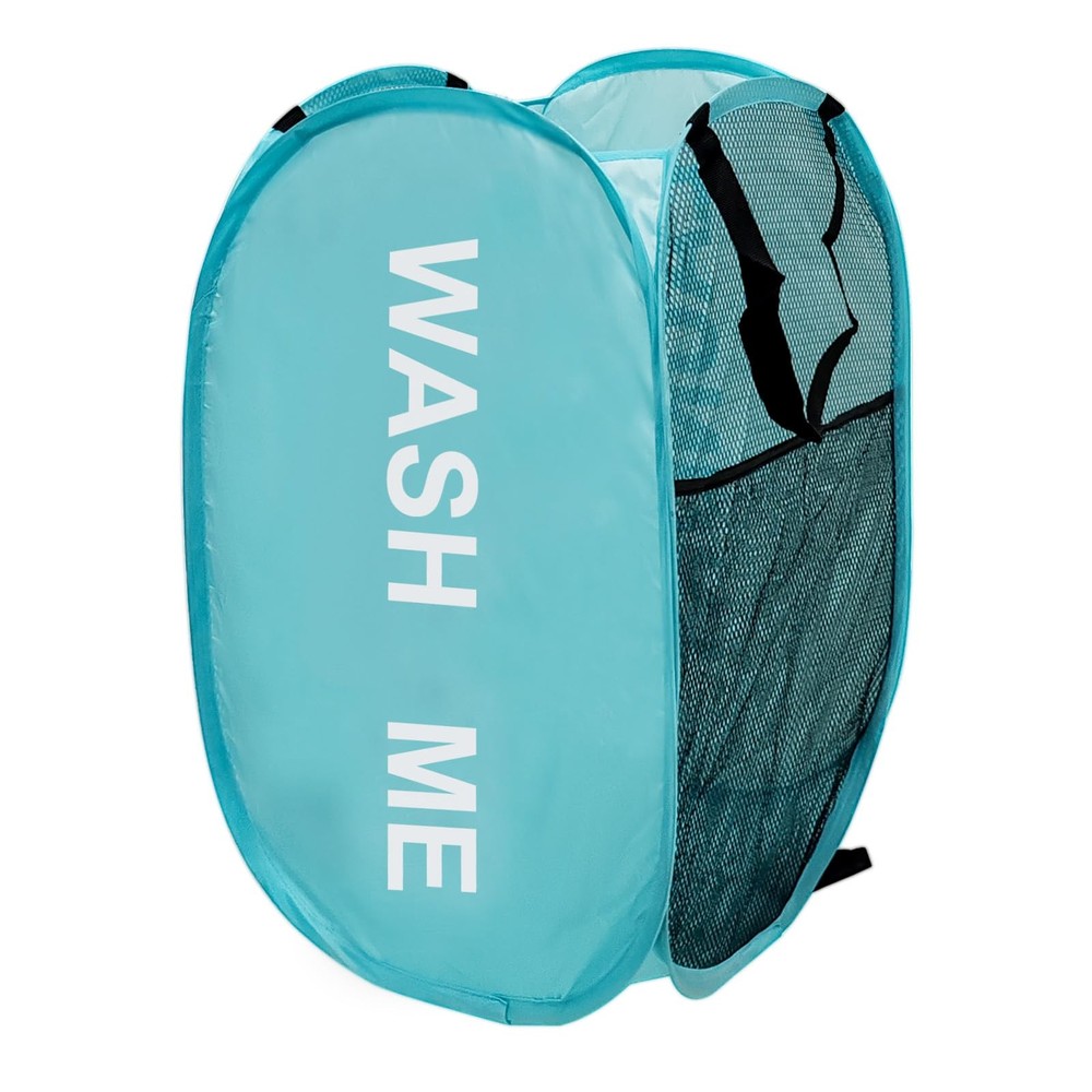 Mesh Pop Up Laundry Hamper with Handles, Collapsible Laundry Basket Side Pock...