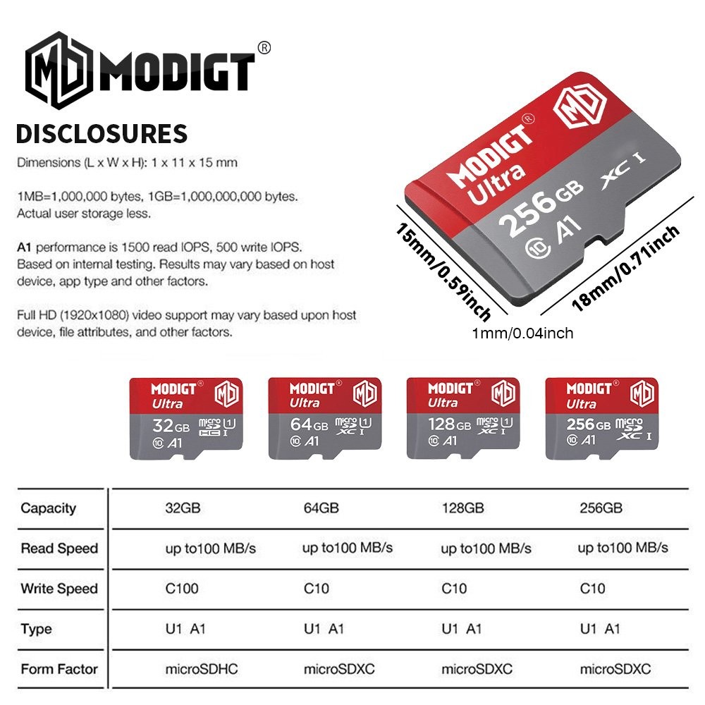 MODIGT - 64GB Micro SD Cards with Adapters - Class 10 High Speed - Fast Ship