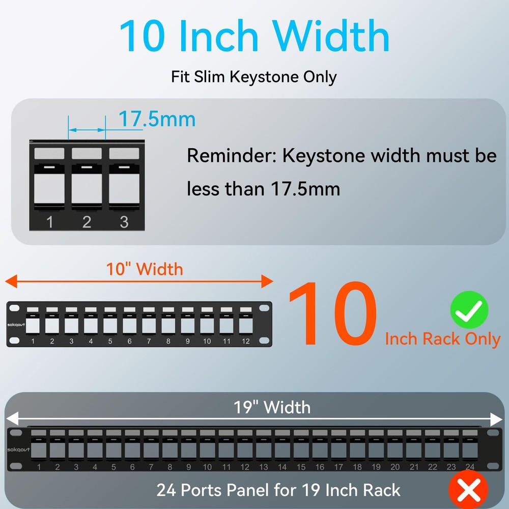 12 Port Mini Blank Keystone Patch Panel Cat6 Network 1U 10 inch Rack Mount