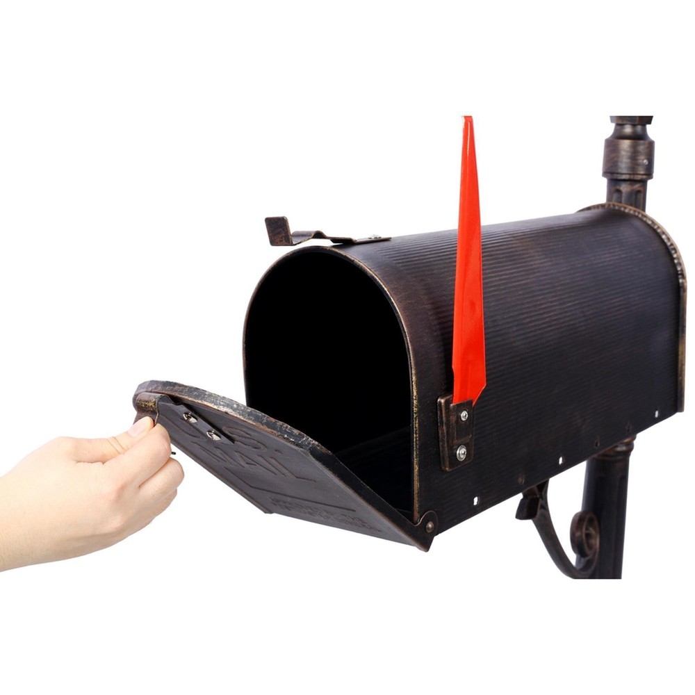 Decorative Modern Mailbox Post Set with Solar Light Large Capacity Cast Aluminum