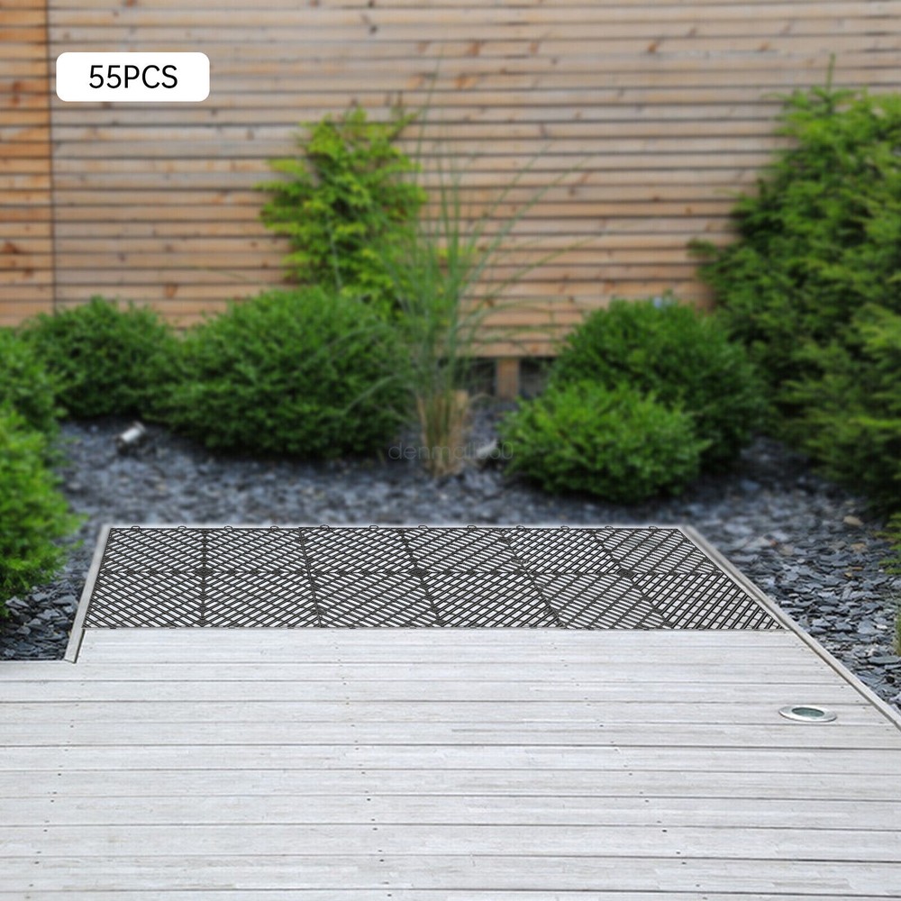 55PC Interlocking Deck Tiles - Slip-Resistant, Durable Black 12x12x0.5 Inch