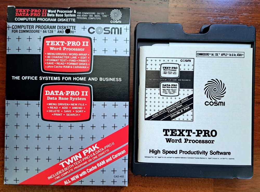 Text-Pro II & Data-Pro II, Cosmi, Database & Word Processor, Commodore & Atari