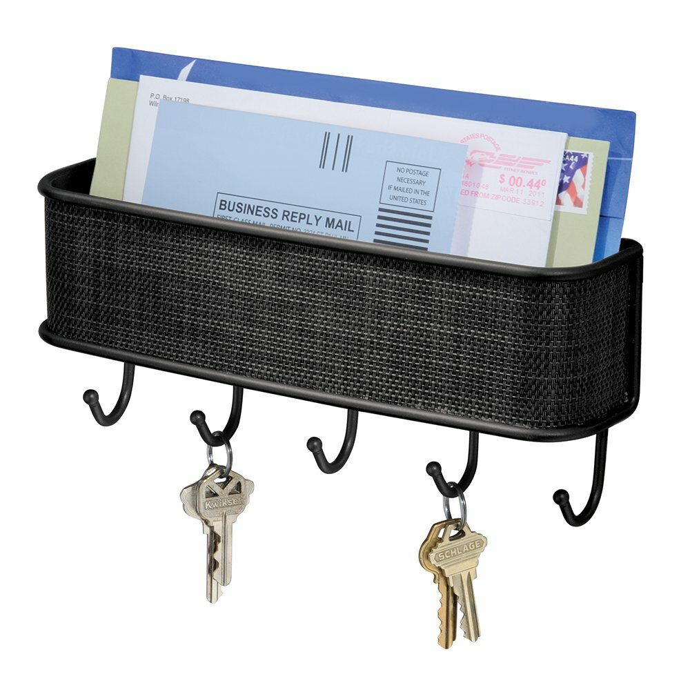 Wall-Mounted Key Holder & Mail Organizer with 5 Hooks - Entryway Storage & Decor