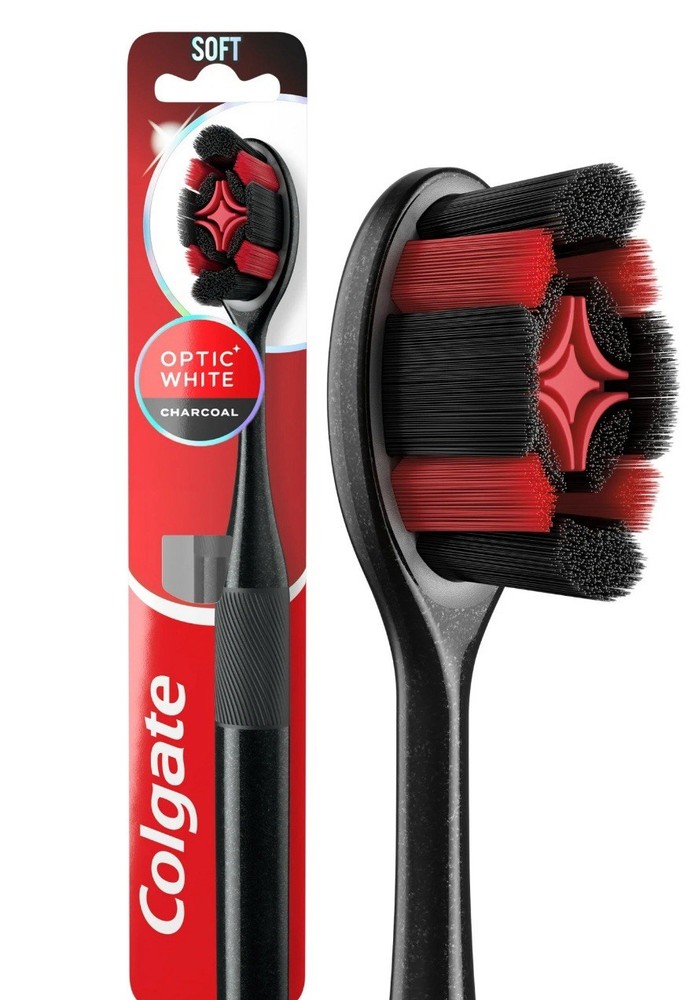 Colgate Optic White Charcoal Soft Toothbrushes for Adults 2 Pack
