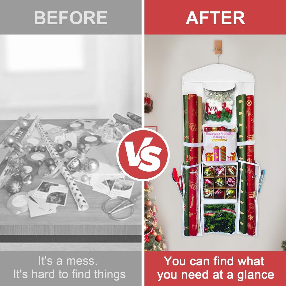 Hanging Gift Organizer Storage Bag, Gift Wrapping Organizer Storage, Double-S...