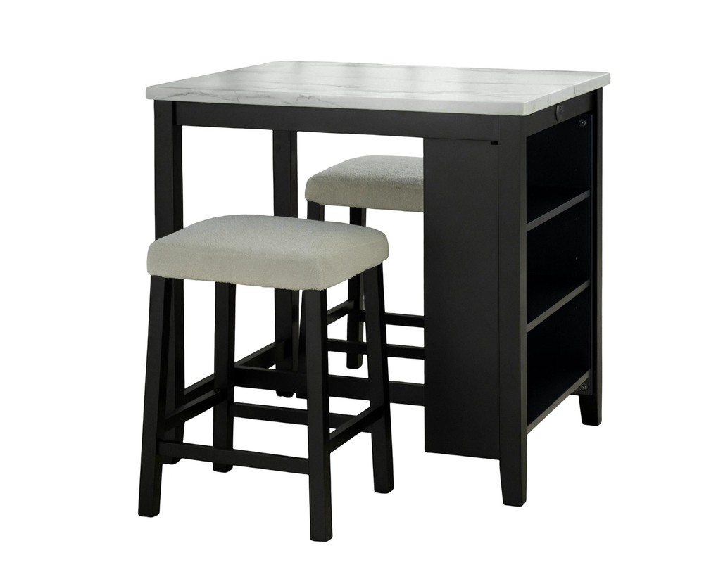Dining Room Transitional 3pc Dining Set Gloss Table Top w Storage Shelves Side