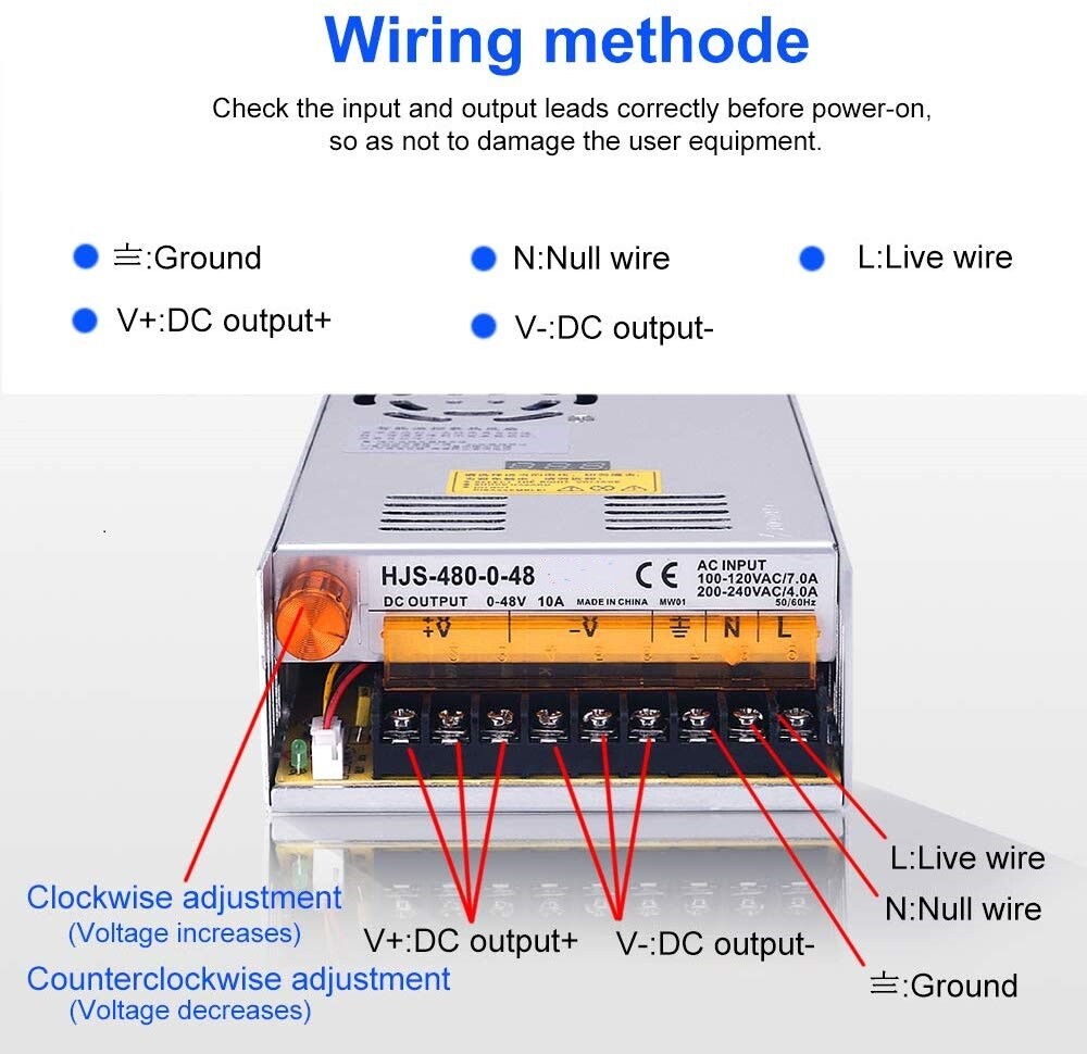 Adjustable DC Motor 24V 20A 48V 10A 60V 8A 480W Regulated Variable Power Supply