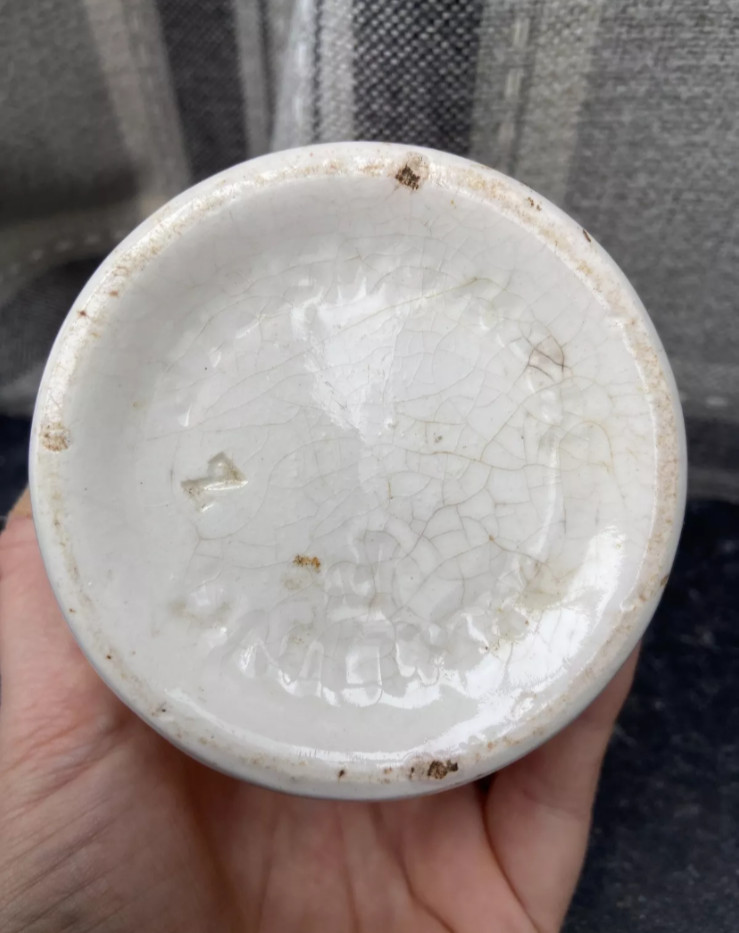 3 Old Ironstone Pots, Stained And Crazed
