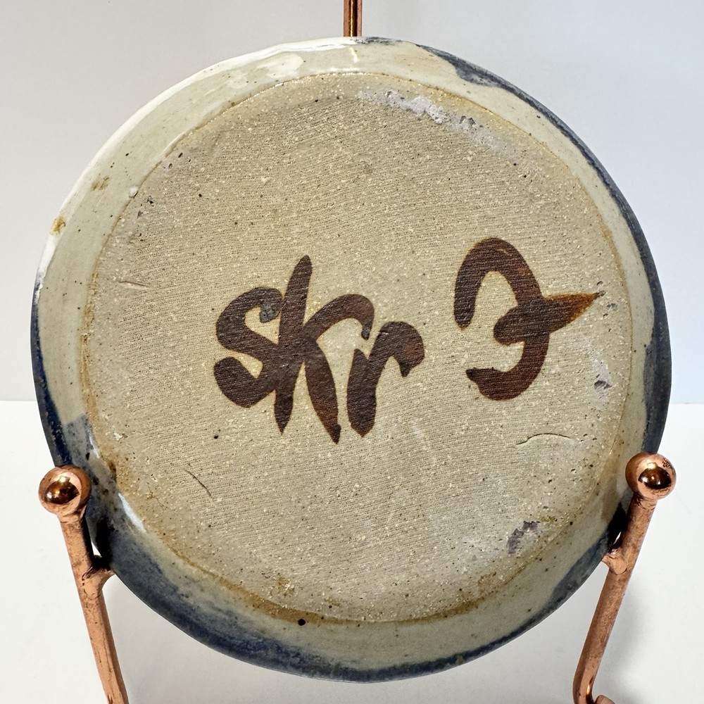 Signed Hand Crafted Studio Pottery Plate Embossed Cross Design Stoneware