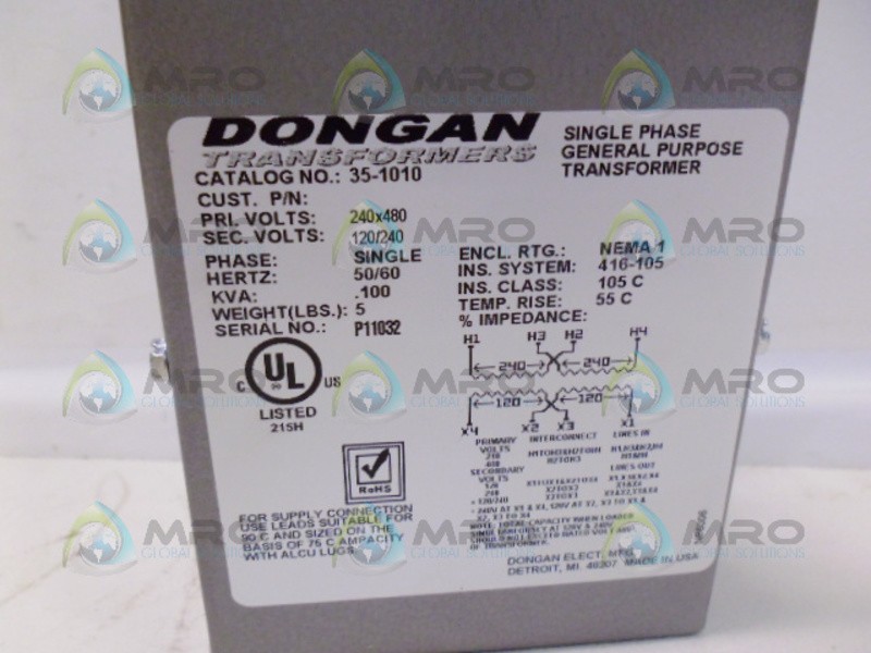 DONGAN 35-1010 SINGLE PHASE TRANSFORMER NSNP