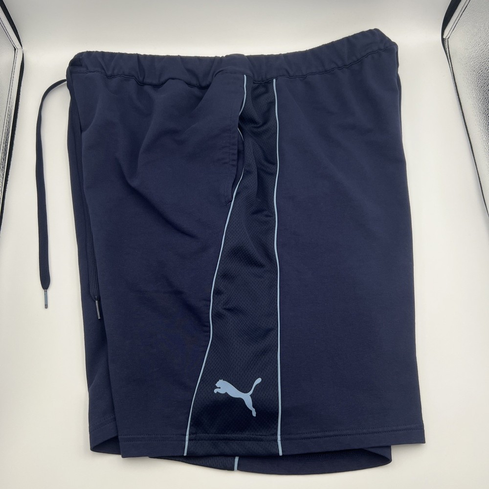 Puma Men's Navy Blue Drawstring Athletic Mesh Panel Short, Blue, Size XL