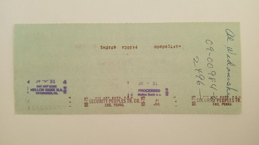 Al Widowski: 1978 Pittsburgh Pirates Expense Check