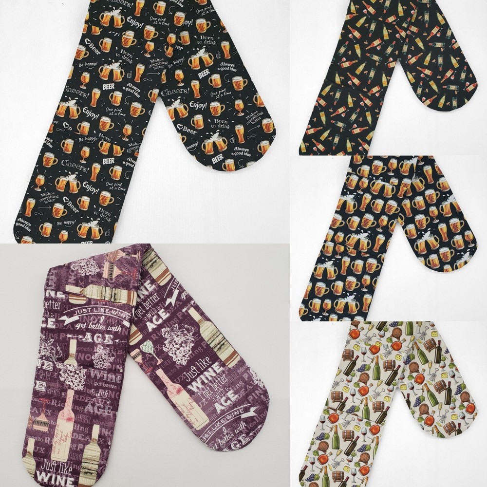Beer or Wine Double Oven Mitt (5 Patterns Available)