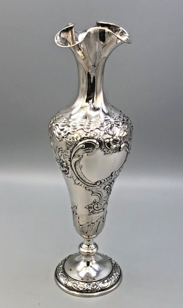 Beautiful German 800 Fine Silver Vase 11" tall, Super Nice!