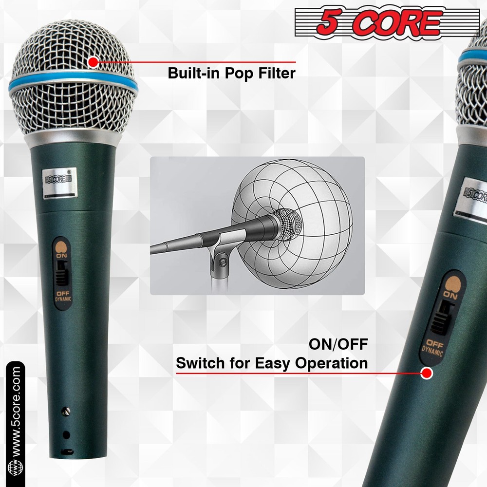 5Core Metal Microphone Vocal Dynamic Cardioid Handheld For Karaoke Singing