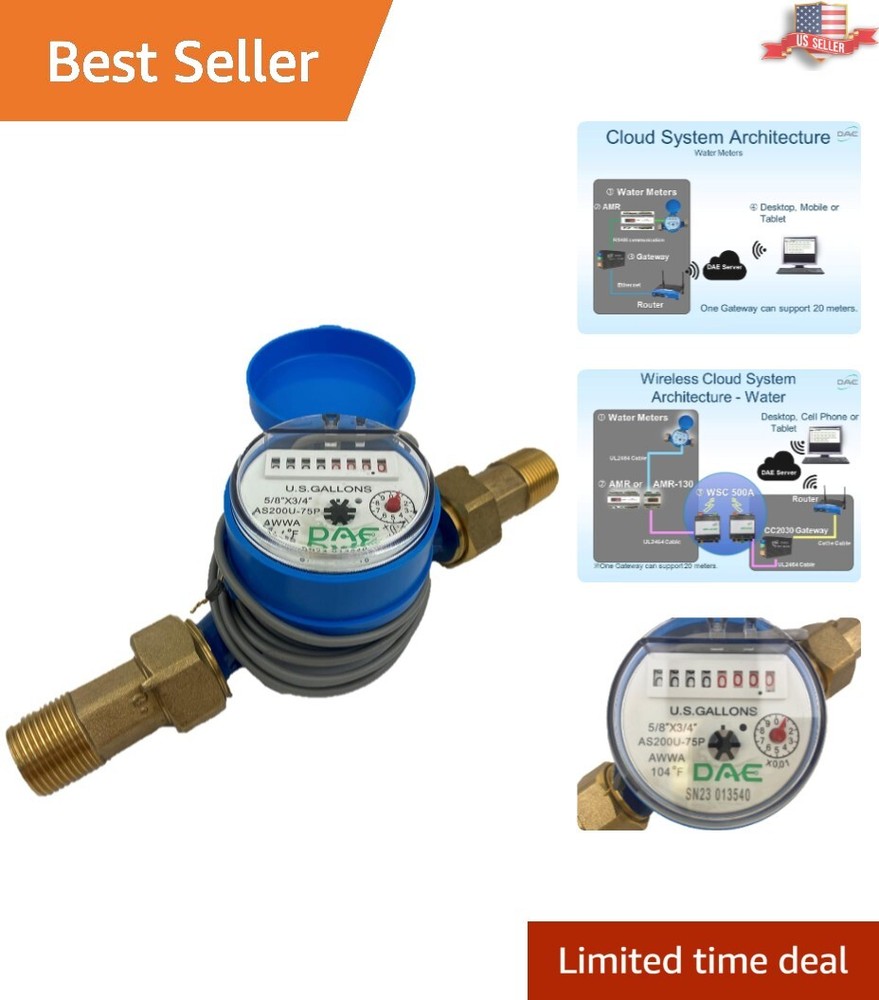 Cloud-Ready Water Meter with 3/4" NPT Couplings - Accurate Gallon Measurement