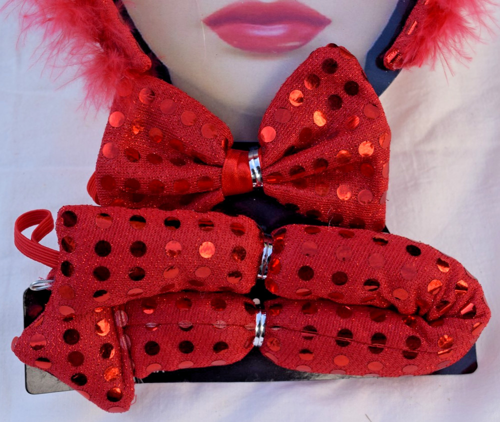 Red Sequin Devil Kit Devil Horns Tail Bow-Tie Halloween Costume Accessory Kit
