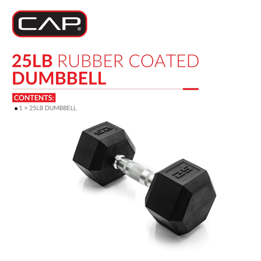CAP Barbell, 25lb Rubber Hex Dumbbell, Single
