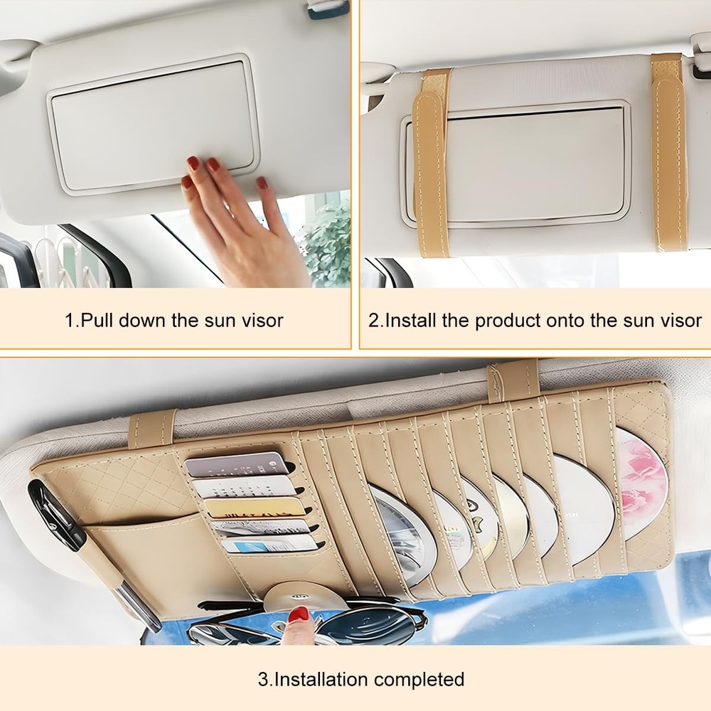 Zpana Car Sun Visor CD Case Holder, Multi-Function Vehicle DVD Eyeglass Beige
