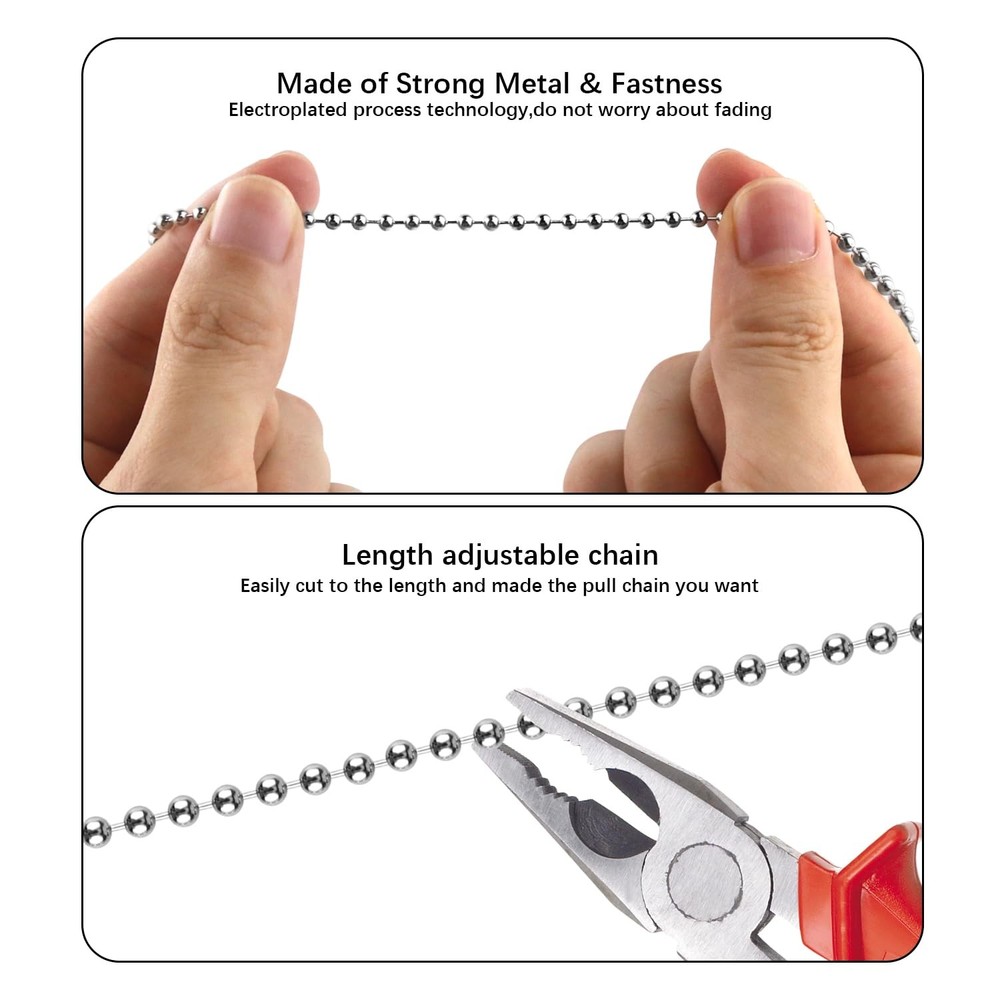 Dotlite Silver Ceiling Fan Pull Chain Set, 2Pack 3mm 12 inches,