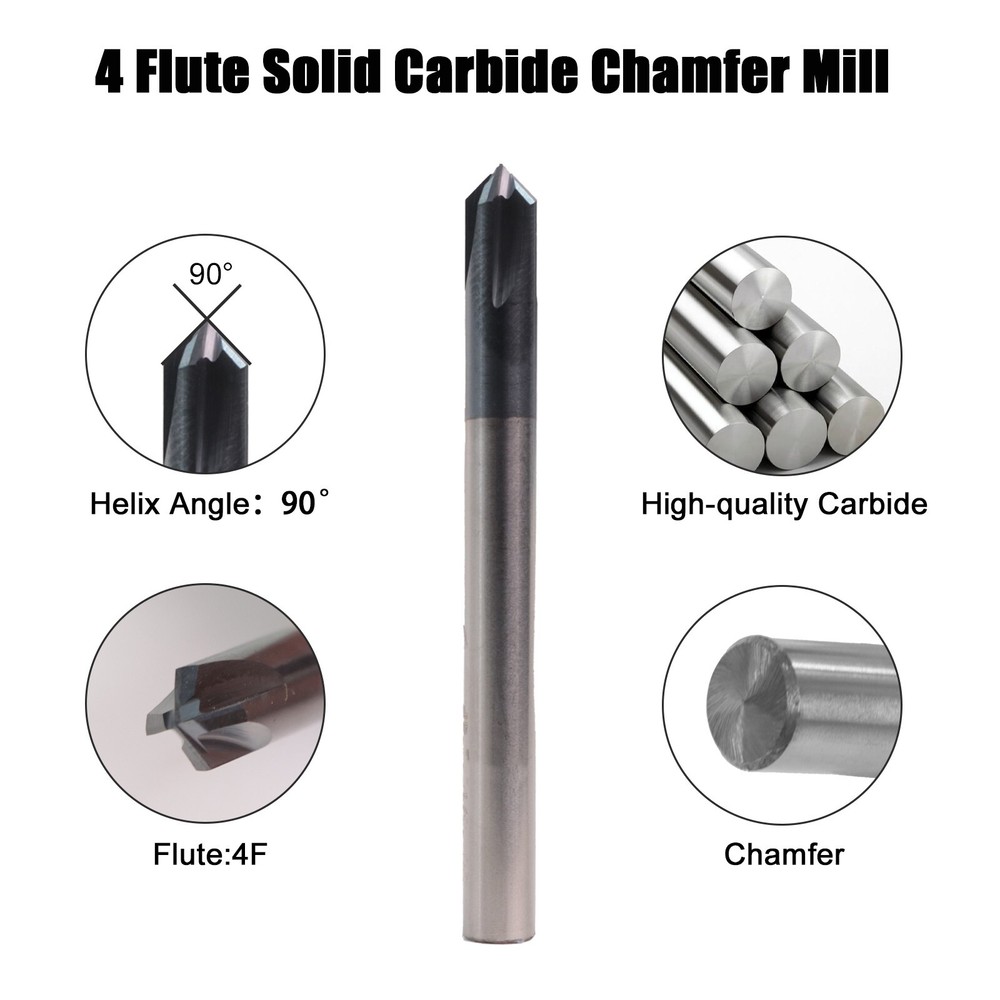 5 PCS 3/16" 4 FLUTE 90 DEGREE CARBIDE CHAMFER MILL- Single End